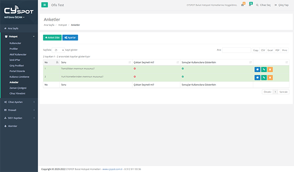 Hotspot Anket Sistemi