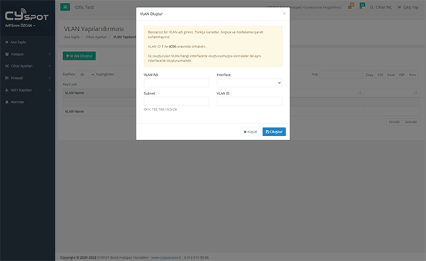 Hotspot Vlan Kullanımı